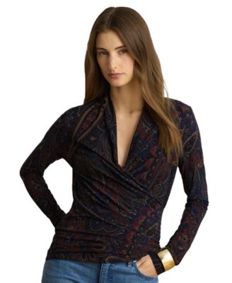 Женская блузка Lauren Ralph Lauren с длинным рукавом и v-образным вырезом в пейсли-принте