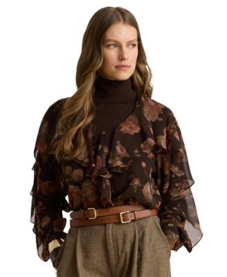 Lauren Ralph Lauren женская блузка из шифона с v-образным вырезом и воланами, с цветочным принтом