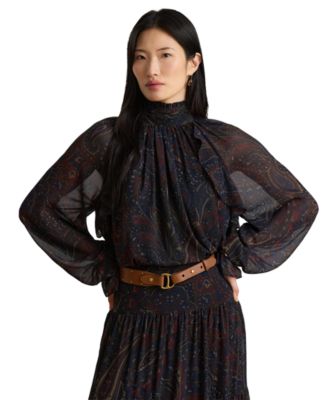 Женская блуза Lauren Ralph Lauren с длинным рукавом и воротником-стойкой в пейсли