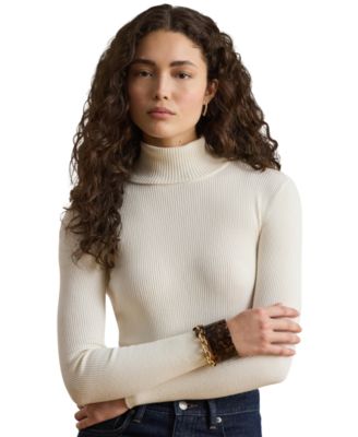 Lauren Ralph Lauren Women's Ribbed Slim-Fit Cotton-Blend Turtleneck Sweater