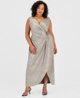 Connected Plus Size Sleeveless Surplice Flower-Detail Dress