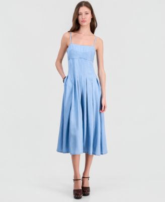 GUESS Women's Bria Chambray Midi Pleated Dress