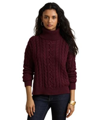 Женский хлопковый свитер с высоким воротником и косичками, Lauren Ralph Lauren