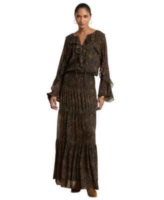 Lauren Ralph Lauren женское длинное платье с длинным рукавом и ярусной юбкой в пейсли