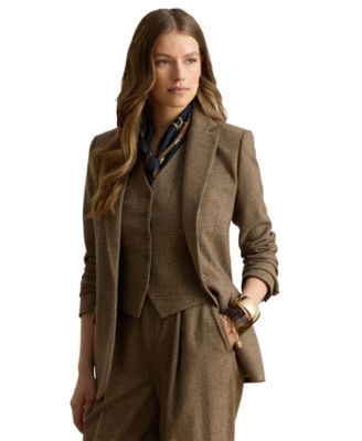 Женский приталенный пиджак из шерстяной твиля в клетку Glen Plaid Lauren Ralph Lauren