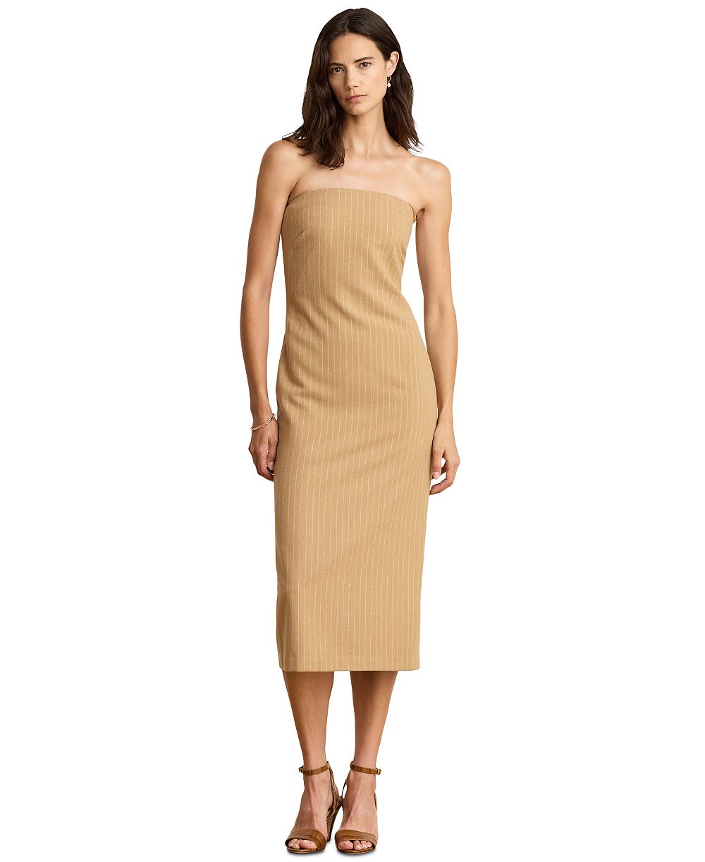 Lauren Ralph Lauren Women's Pinstripe Wool-Blend Strapless Midi Dress