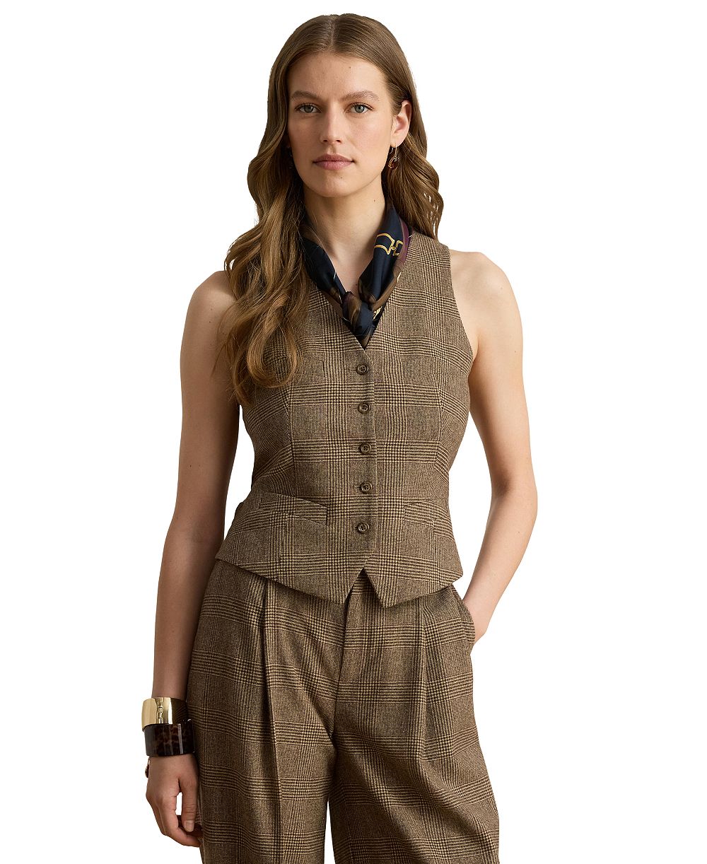 Женский жилет с V-образным вырезом в клетку Glen Plaid Lauren Ralph Lauren