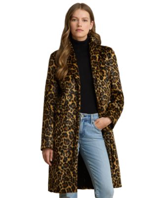 Lauren Ralph Lauren Women's Leopard-Print Faux-Haircalf Straight-Fit Coat