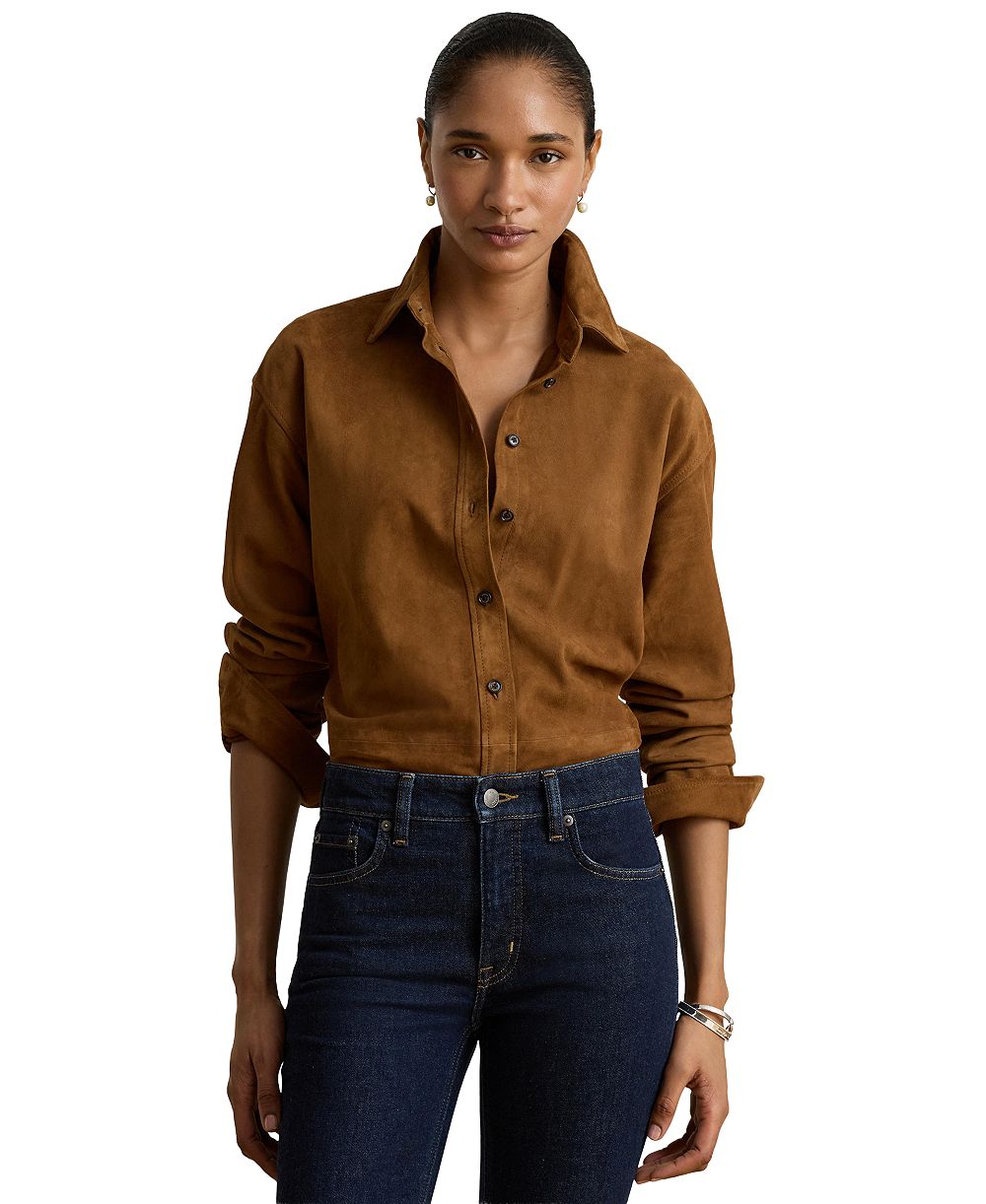Lauren Ralph Lauren Women's Goat-Suede Relaxed-Fit Long-Sleeve Shirt