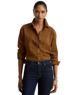 Lauren Ralph Lauren Women's Goat-Suede Relaxed-Fit Long-Sleeve Shirt