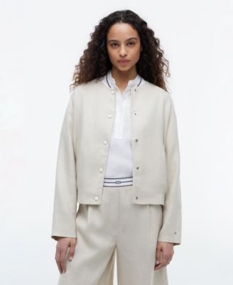 Tommy Hilfiger Женский льняной бомбер Long-Sleeve Linen Bomber Jacket