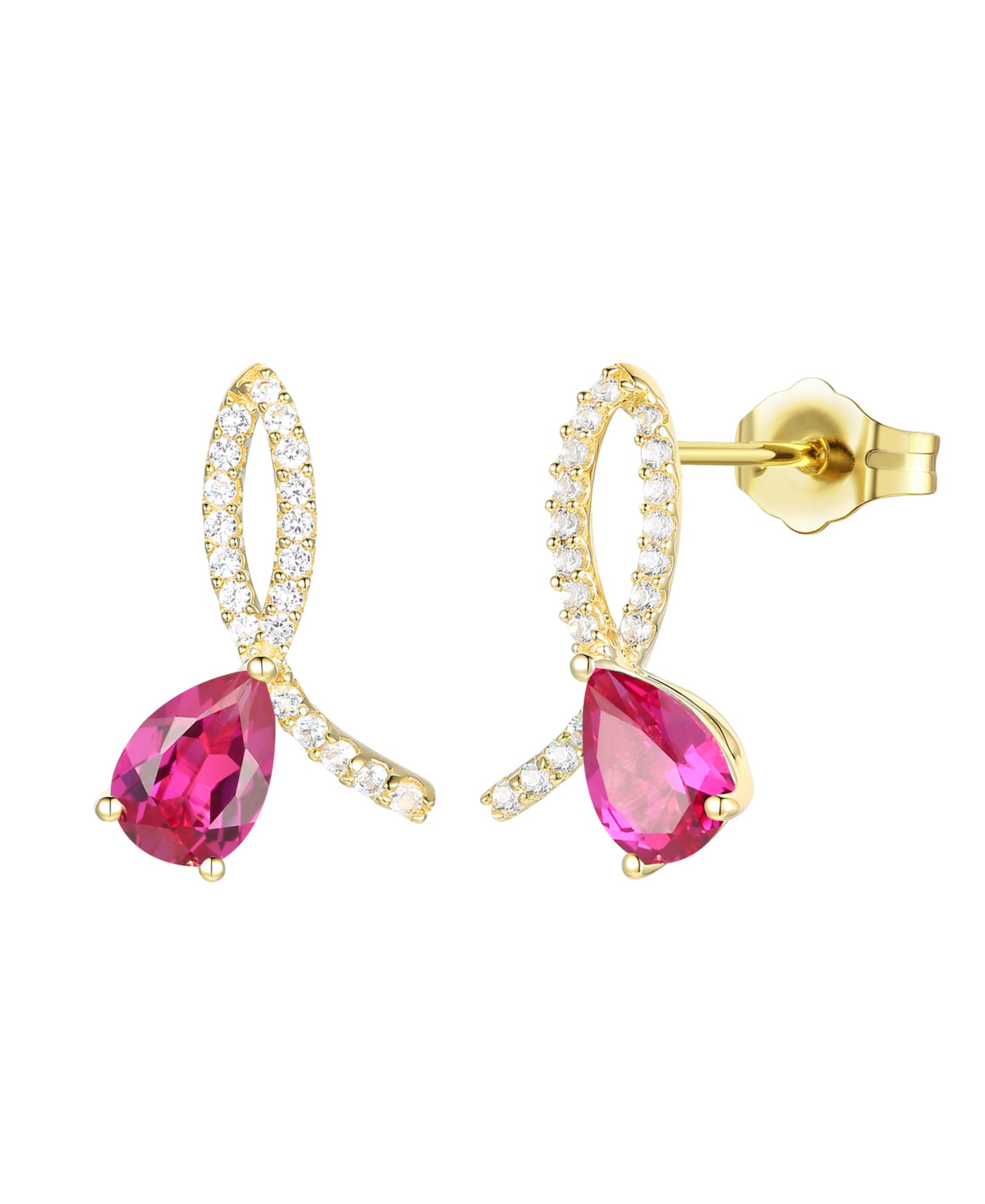 Серьги с выращенным рубином (1-3/4 ct. t.w.) и белым сапфиром (1/3 ct. t.w.) в золоте 14k поверх Sterling Silver