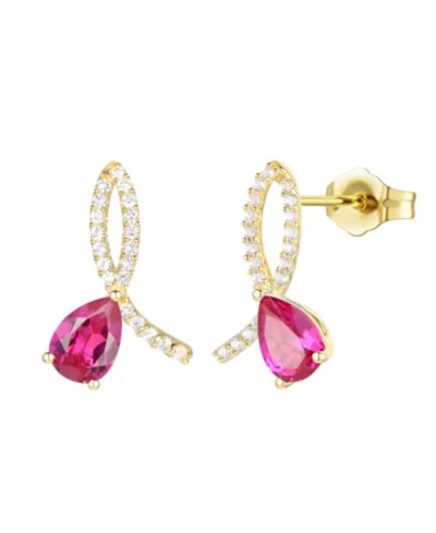 Серьги с выращенным рубином (1-3/4 ct. t.w.) и белым сапфиром (1/3 ct. t.w.) в золоте 14k поверх Sterling Silver