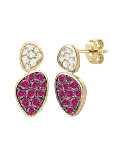 Серьги Macy's с выращенным рубином (1 ct. t.w.) и выращенным белым сапфиром (1/3 ct. t.w.) в 14k золоте поверх стерлингового серебра