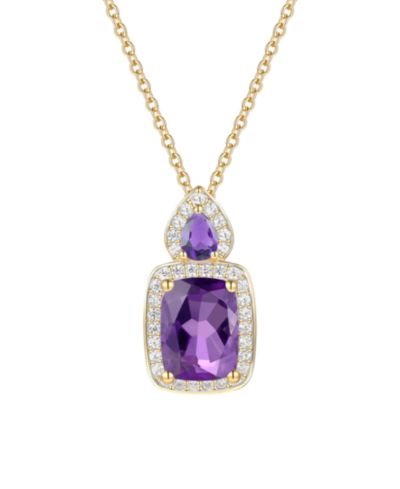 Macy's Amethyst (1-3/8 ct. t.w.) & Lab Grown White Sapphire (1/5 ct. t.w.) Pendant Necklace in 14k Gold Over Sterling Silver (Also Available in Multi-Stones)