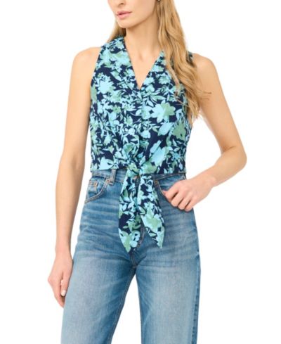 CeCe Women's Sleeveless Tie-Front Collared Vest Top