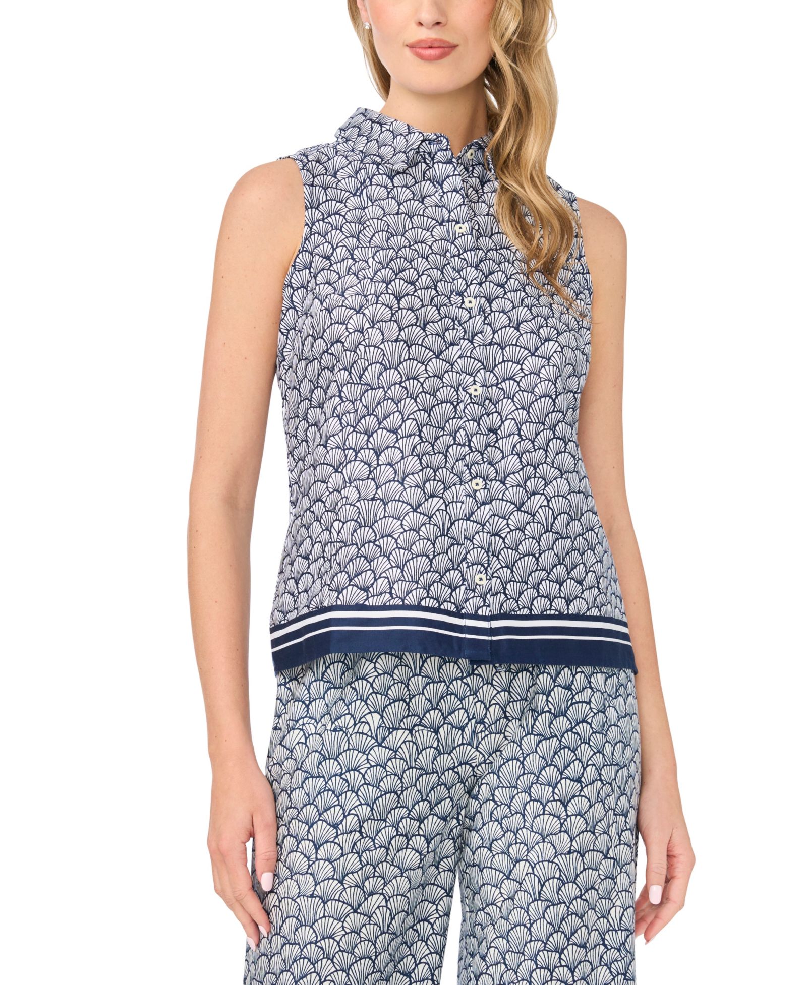 CeCe Women's Sleeveless Collared Button-Down Top