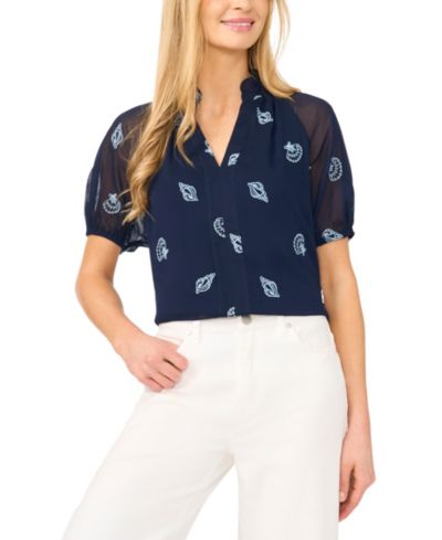 Женская блузка CeCe Embroidered Split V-Neck