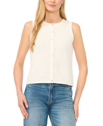 CeCe Женский хлопковый топ CeCe Sleeveless Button-Up Cotton Tank Top