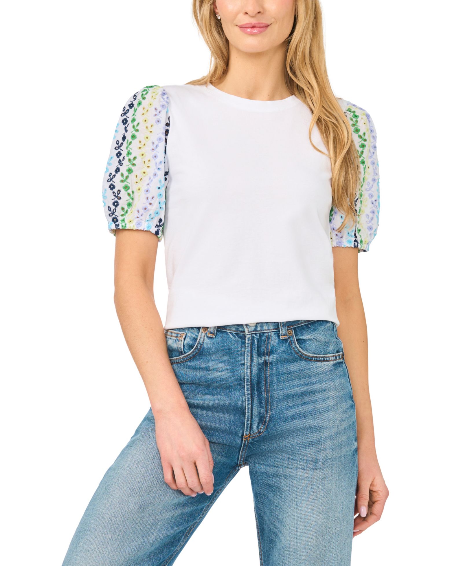 Женская хлопковая футболка CeCe Puff Short-Sleeve Crewneck