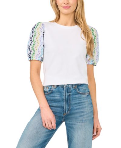 Женская хлопковая футболка CeCe Puff Short-Sleeve Crewneck