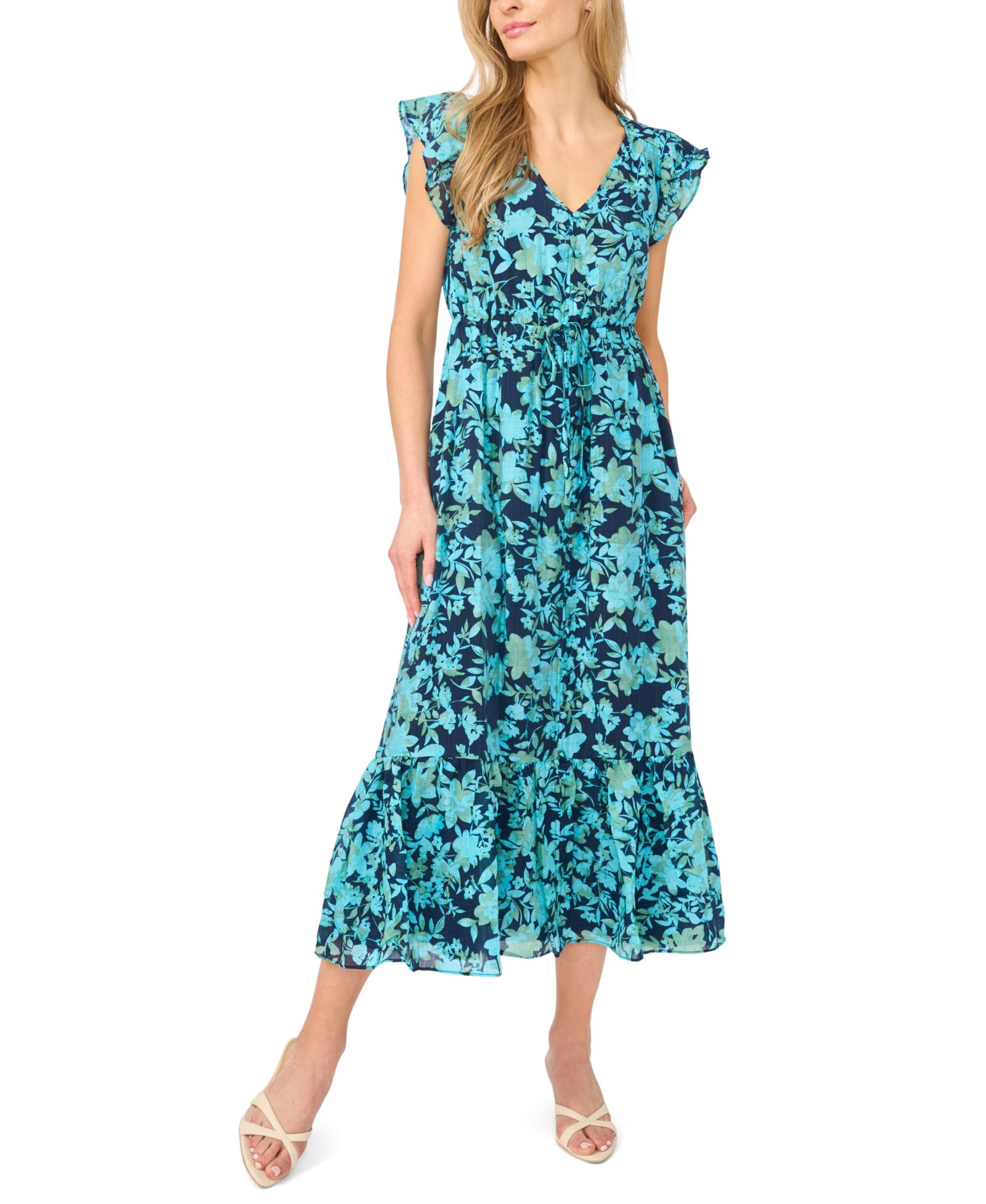 CeCe Women's Flutter-Sleeve V-Neck Midi Dress