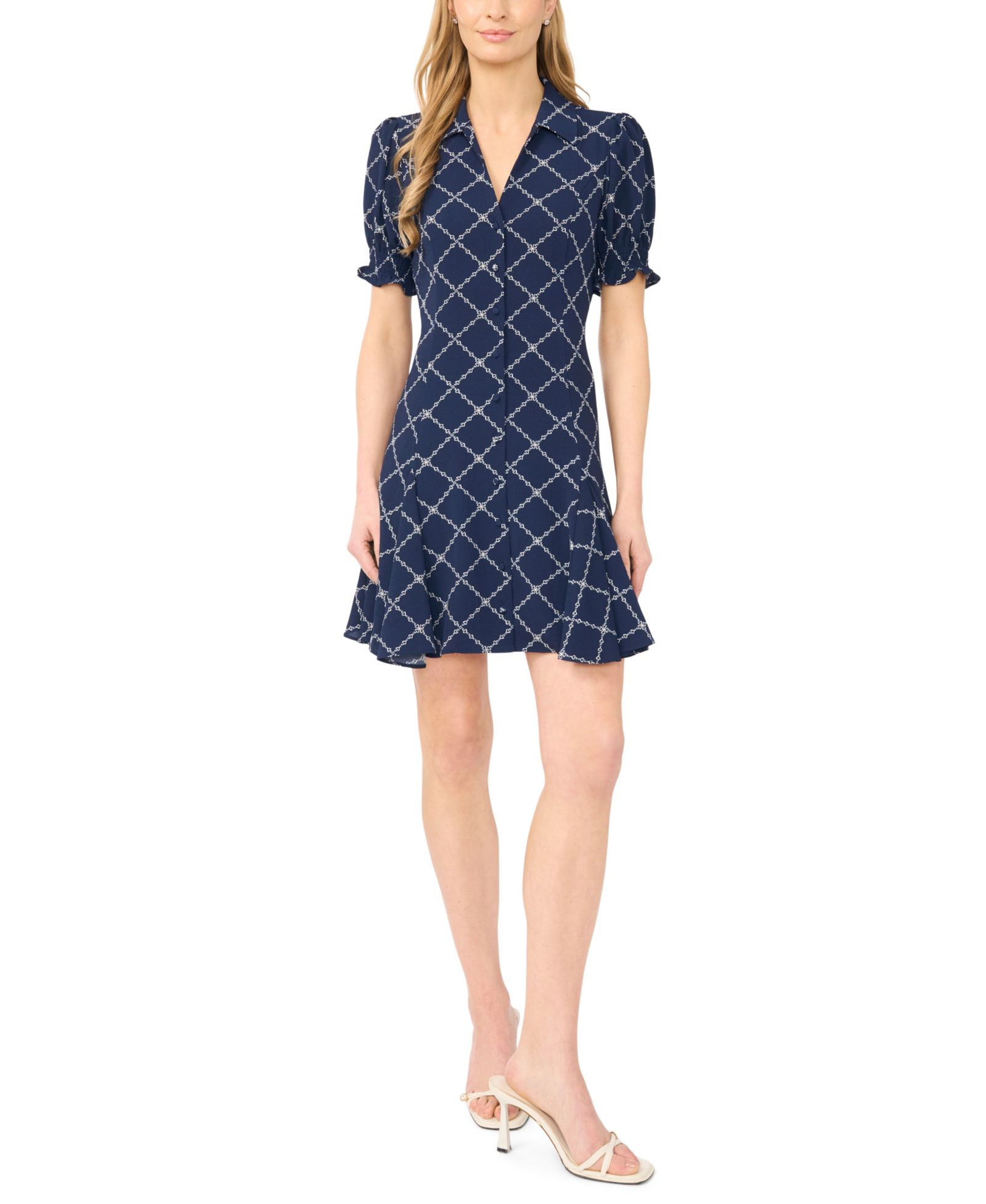 CeCe Women's Puff Short-Sleeve Button-Down Mini Dress