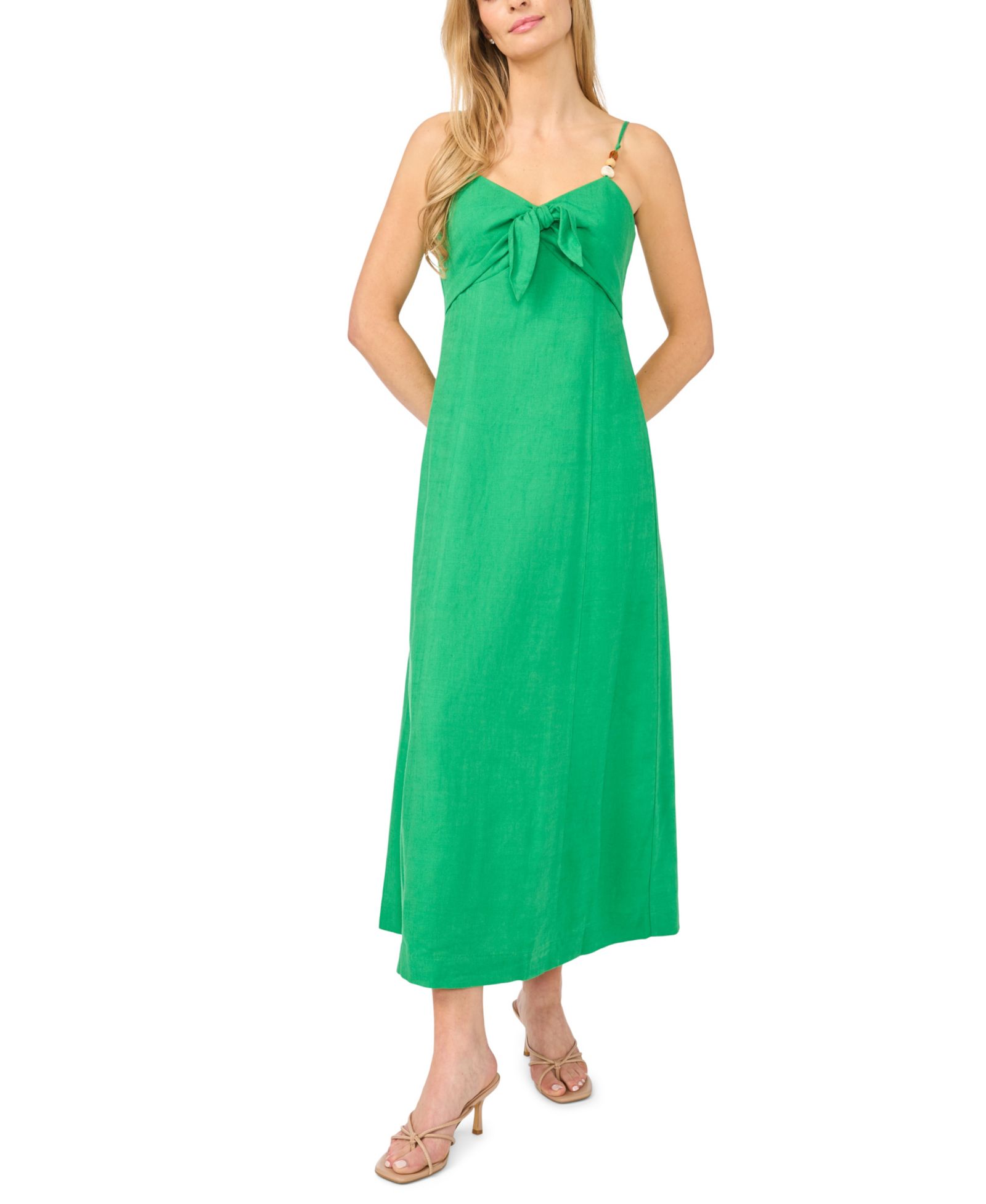 CeCe Women's Linen-Blend Sleeveless Tie-Front V-Neck Midi Dress