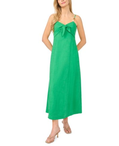 CeCe Women's Linen-Blend Sleeveless Tie-Front V-Neck Midi Dress