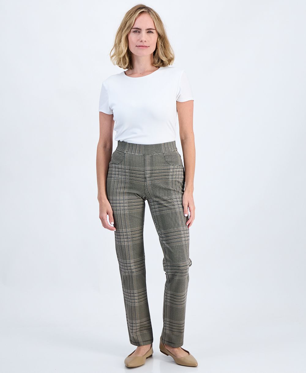 Брюки Style & Co Petite Plaid High-Rise Pull-On Ponte