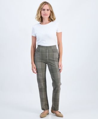 Брюки Style & Co Petite Plaid High-Rise Pull-On Ponte