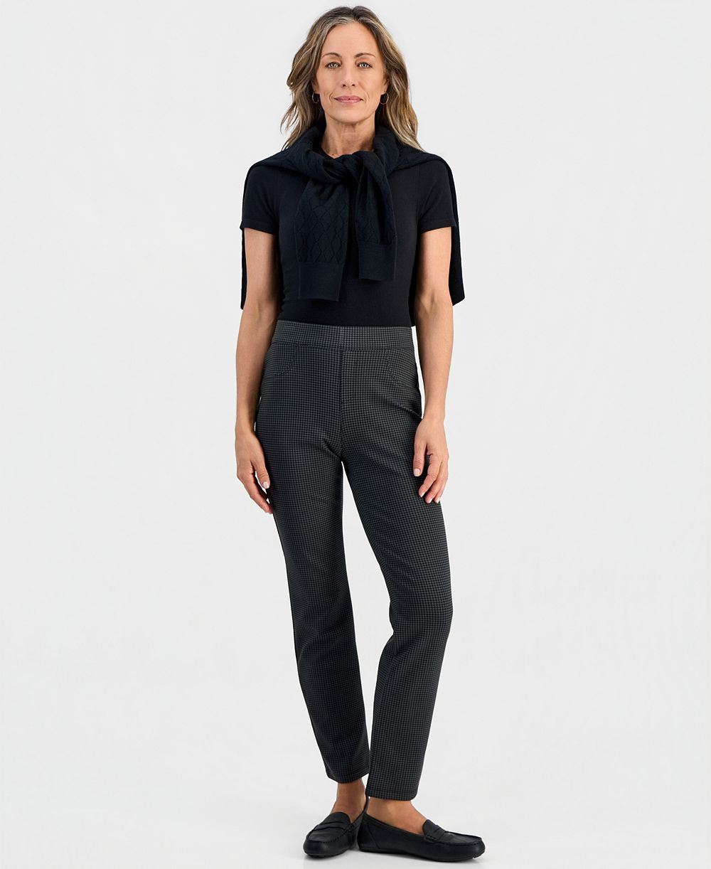 Style & Co брюки Petite Houndstooth-Print High-Rise Pull-On