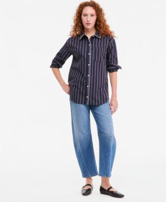 On 34th Women's Striped Poplin Long-Sleeve Button Down Shirt, Macy's Exclusive