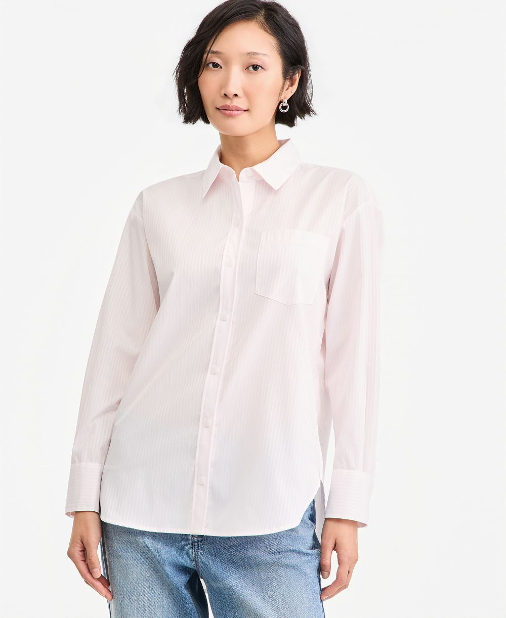 On 34th Women's Long-Sleeve Twill Striped Button-Down Shirt, Created for Macy's