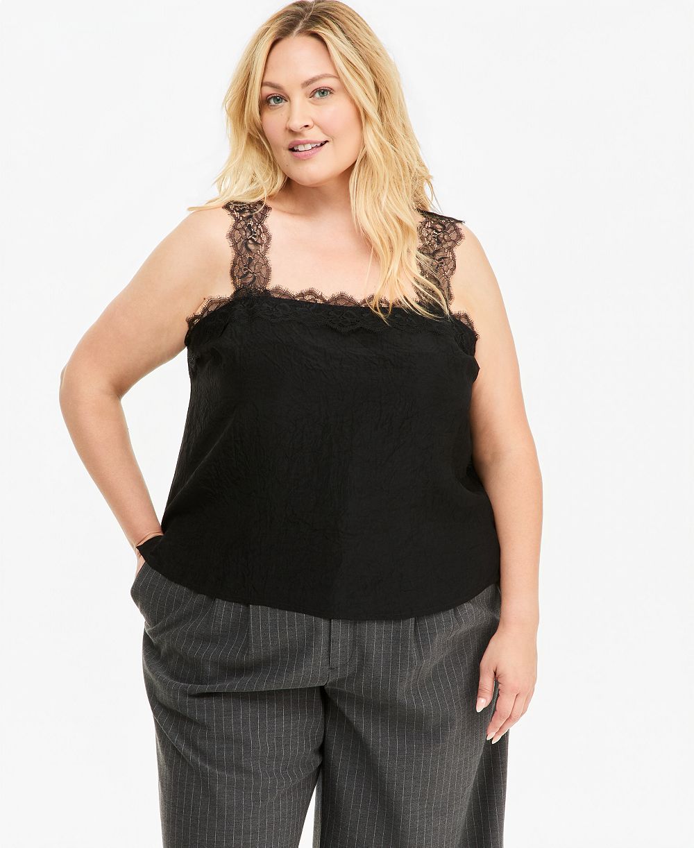 On 34th Plus Size Lace-Trim Crinkle-Texture Camisole, Macy's Exclusive