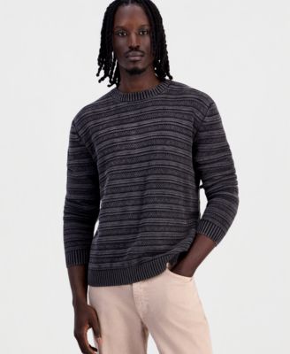 Sun + Stone Men's Acid-Washed Textured Stripe Long-Sleeve Sweater, Macy's Exclusive