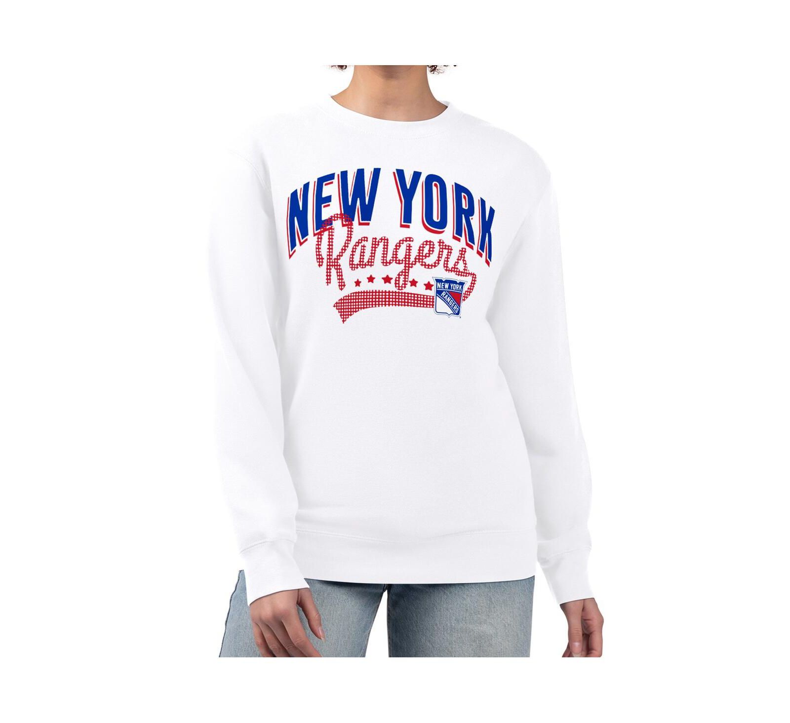 G-III 4Her by Carl Banks Women's White New York Rangers Filigree Team Graphic Fleece Pullover Sweatshirt