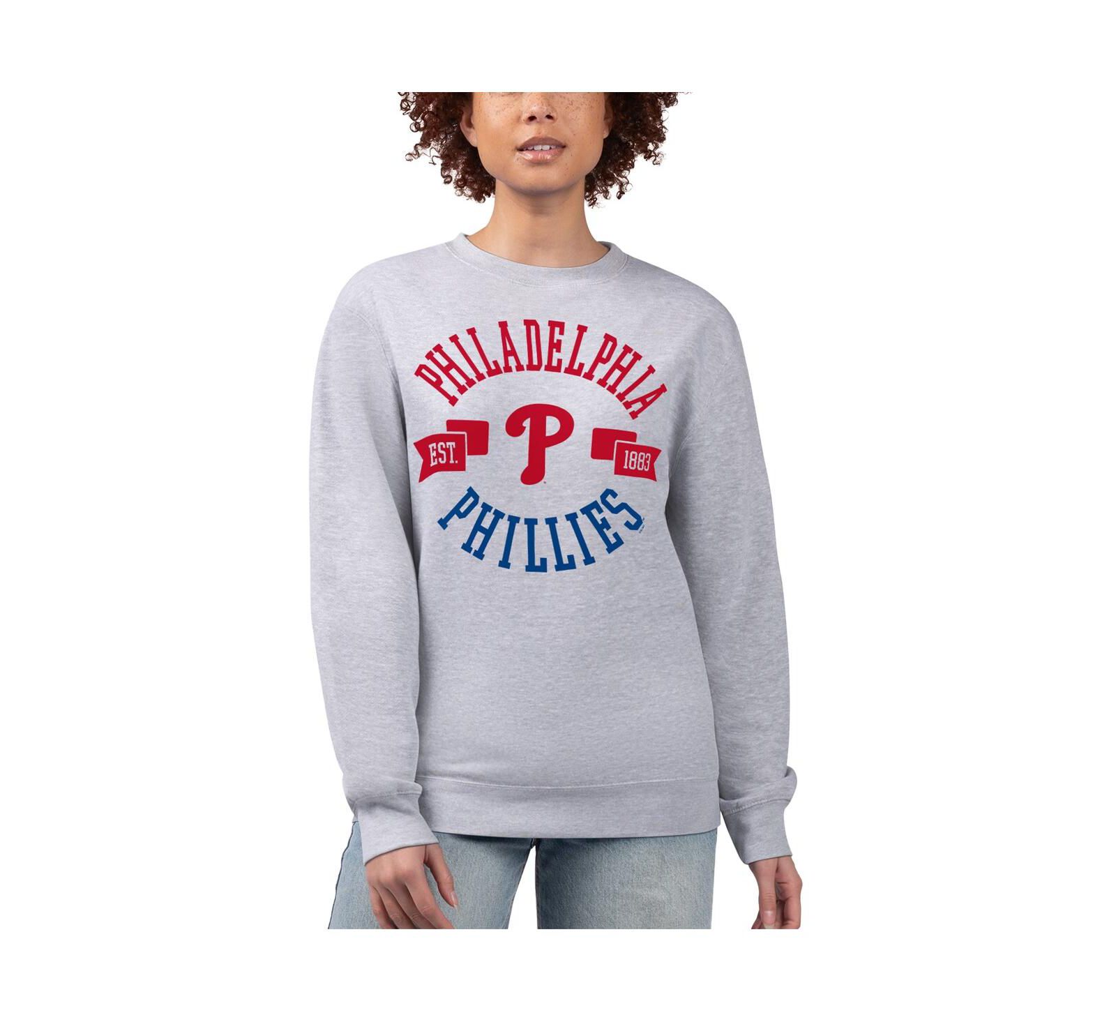 G-III 4Her by Carl Banks Women's Heather Gray Philadelphia Phillies Team Logo Fleece Pullover Sweatshirt