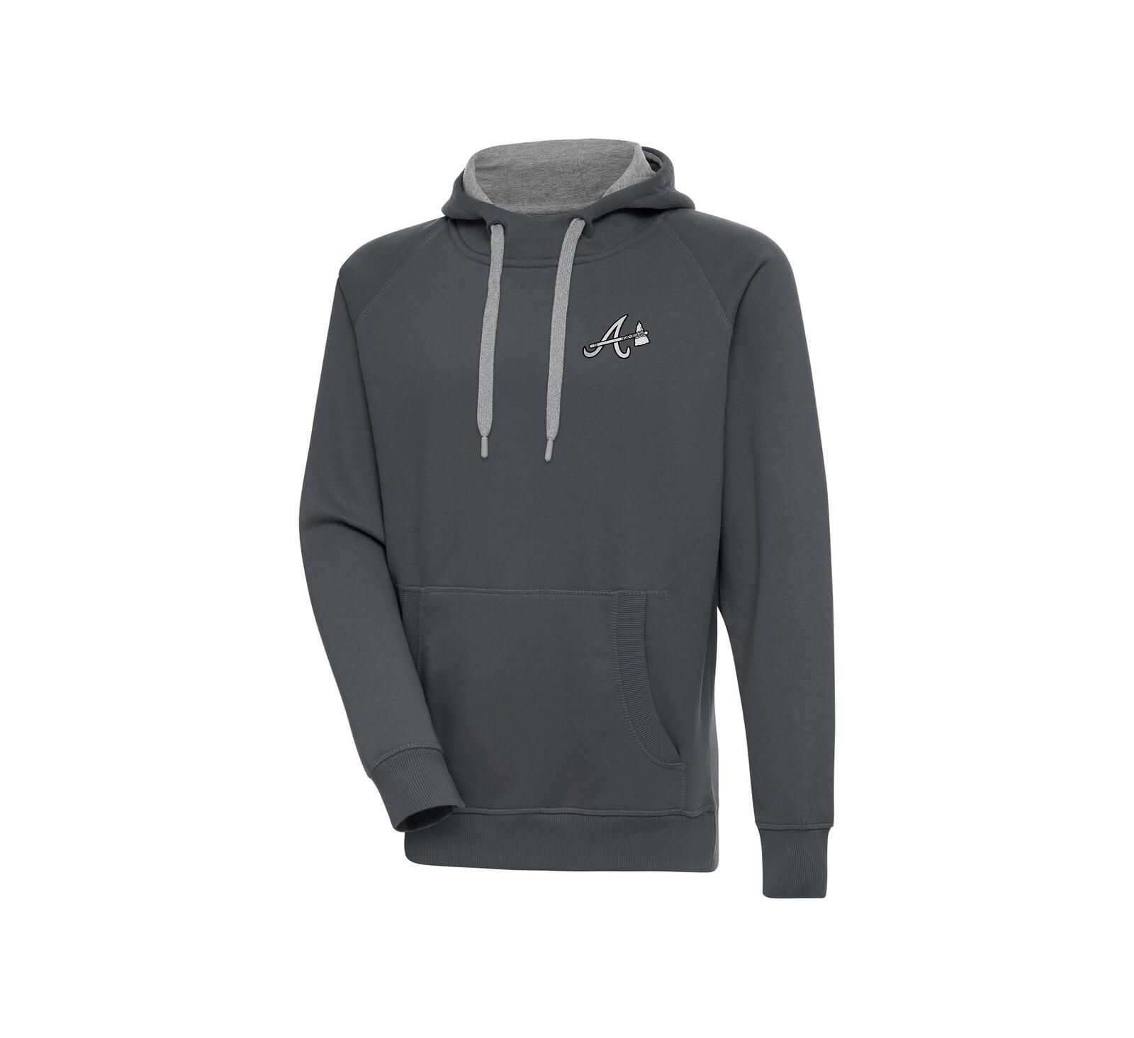 Мужское худи Antigua Charcoal Atlanta Braves Metallic Victory Pullover