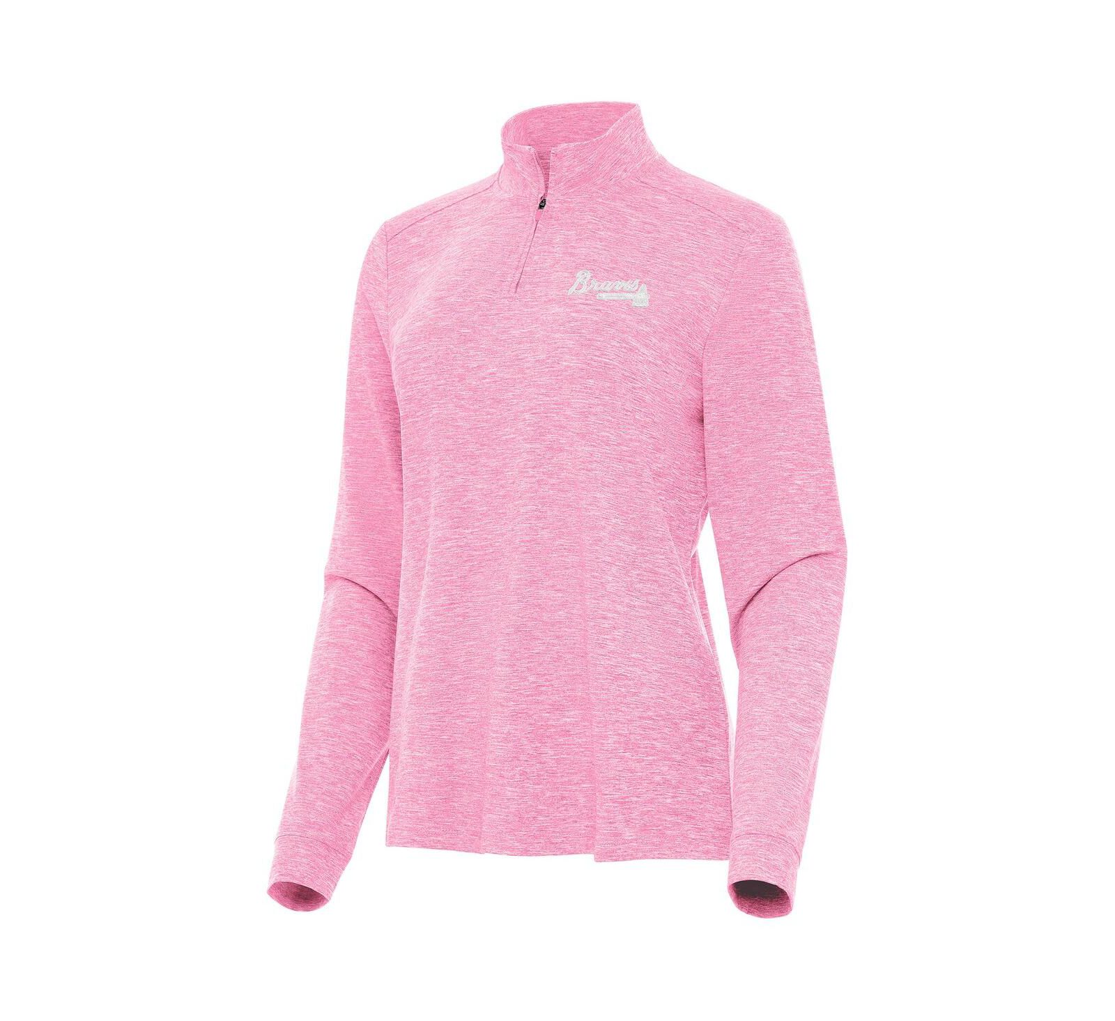 Женская ветровка Antigua Pink Atlanta Braves Mentor Lightweight Mock Neck Quarter-Zip