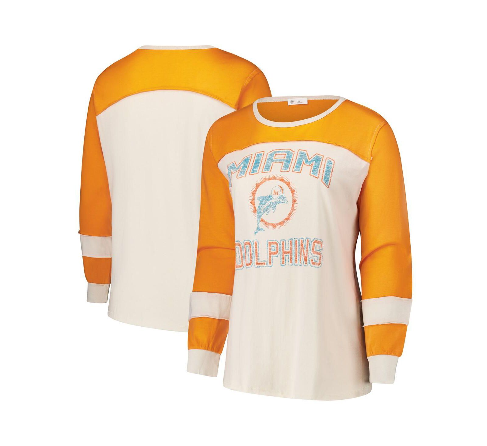 Женская футболка '47 Brand Miami Dolphins, кремово-оранжевая, Plus Size