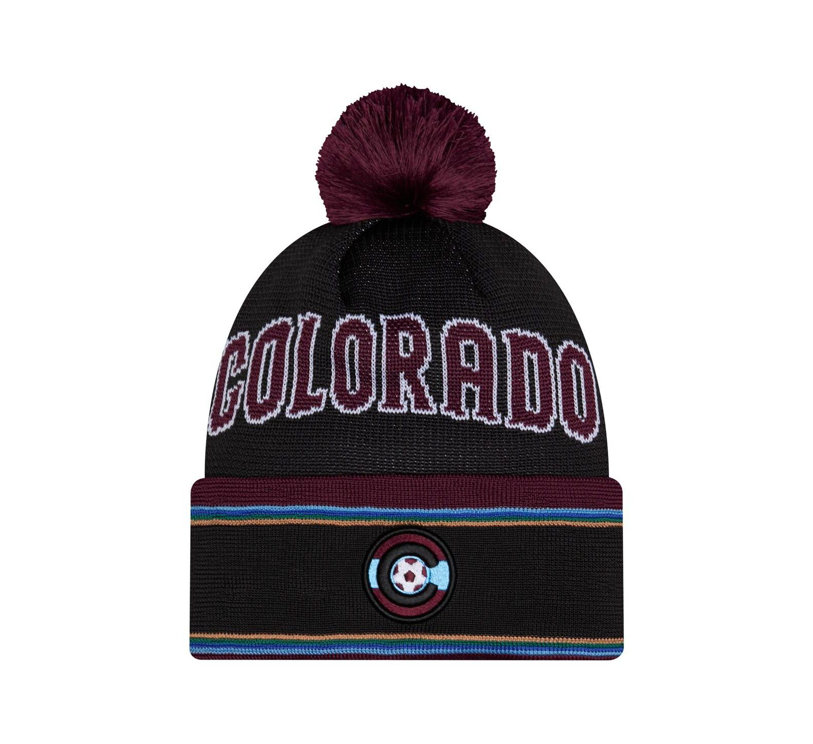 Мужская вязаная шапка New Era Colorado Rapids 2026 с помпоном, черная