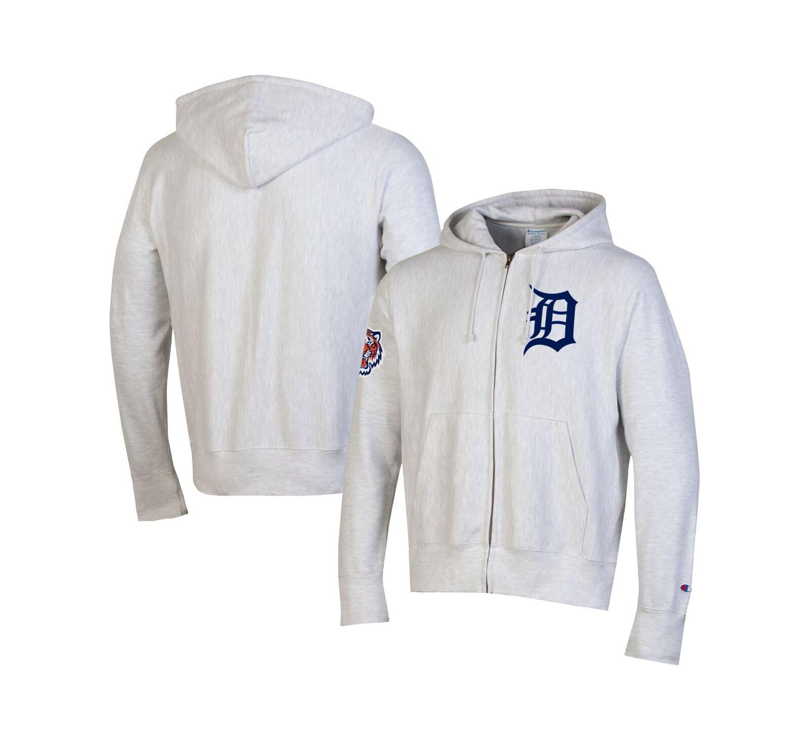 Мужское худи Champion Detroit Tigers Reverse Weave Chenille с полной молнией, серый