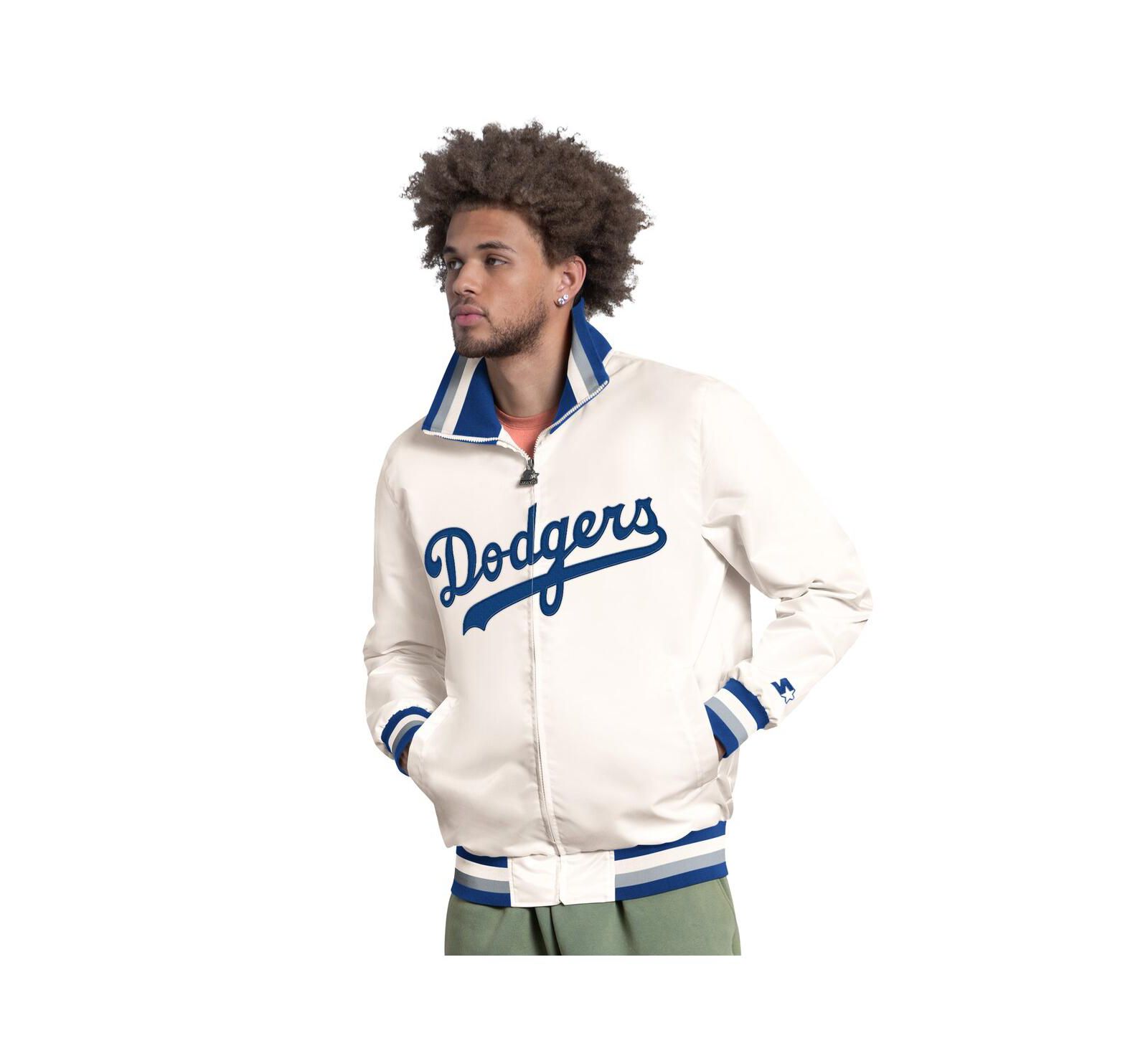 Starter Men's White Los Angeles Dodgers The Captain Cooperstown Logo Full-Zip Varsity Jacket