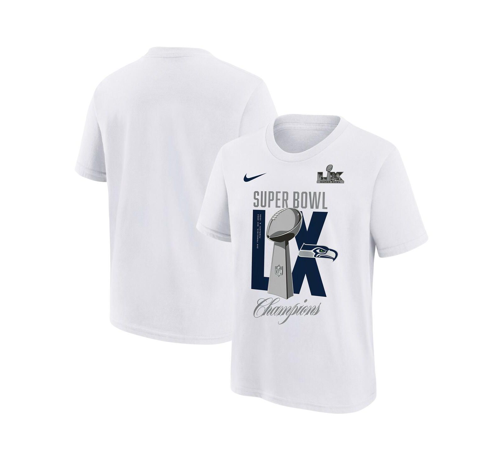 Nike Футболка для мальчиков и девочек White Seattle Seahawks Super Bowl LX Champions Lombardi Trophy