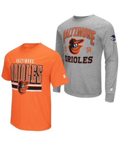 Набор из 2 футболок Starter Men's Heather Gray/Orange Baltimore Orioles, длинный и короткий рукав