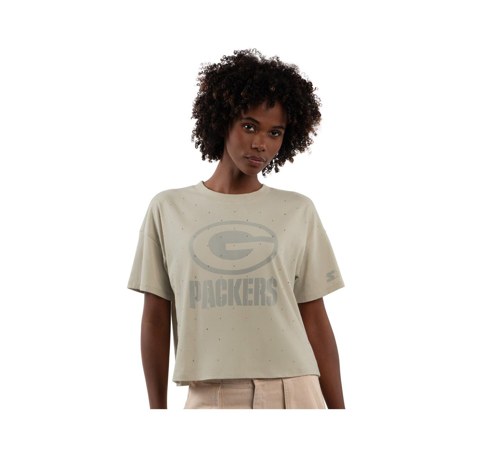 Starter Женская укороченная футболка Khaki Green Bay Packers Rhinestone Sprinkle