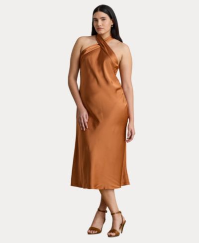 Lauren Ralph Lauren Women's Tie-Back Charmeuse Halter Cocktail Dress