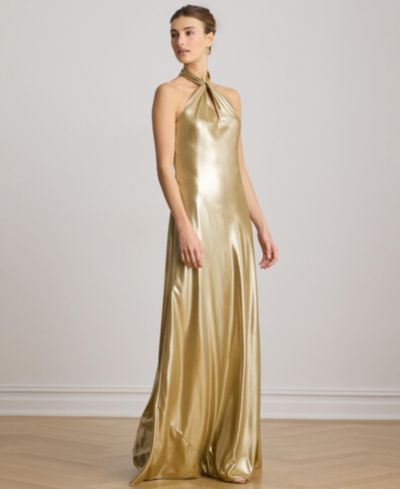 Lauren Ralph Lauren Metallic Chiffon Halter Gown