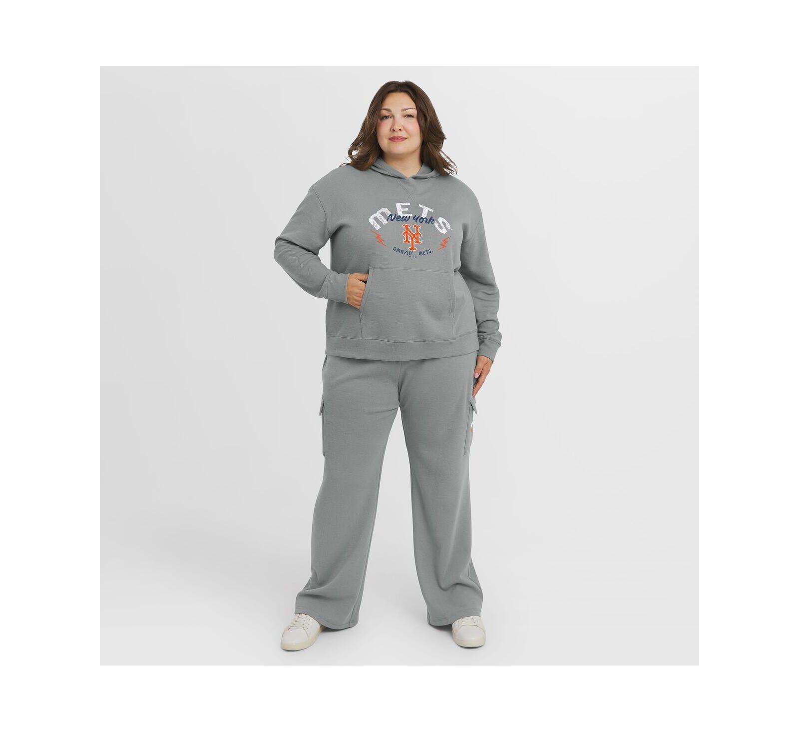 Женский комплект из худи с длинным рукавом и брюк для отдыха WEAR by Erin Andrews Gray New York Mets Plus Size Waffle-Knit Long-Sleeve Hoodie & Lounge Pants Set